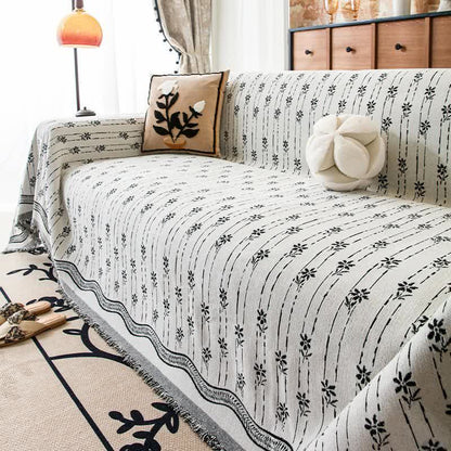 Coperta da divano in ciniglia a righe floreali - Nero - 180cm x 340cm - image 6