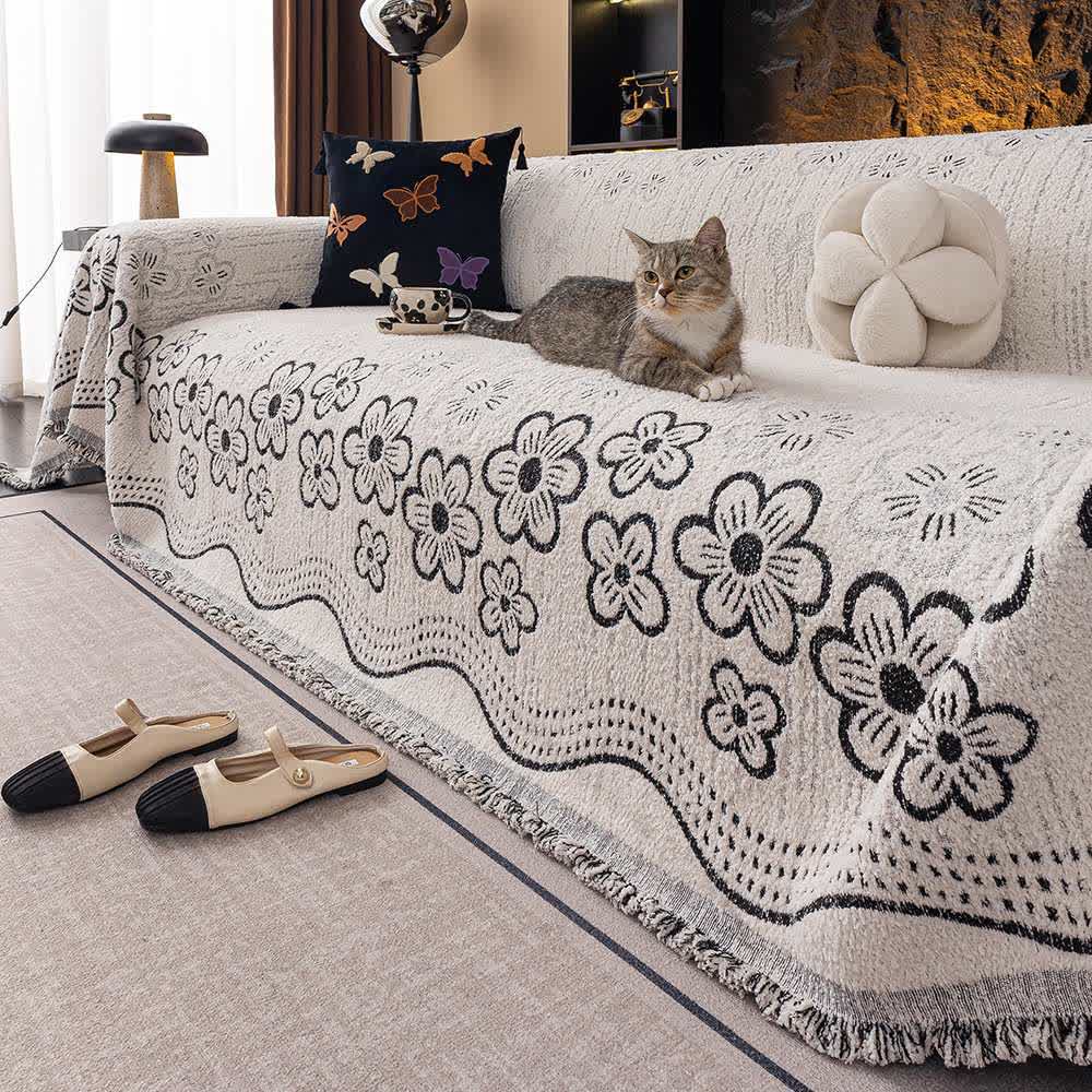 Coperta da divano con nappa jacquard floreale - Nero - 180cm x 340cm - image 4