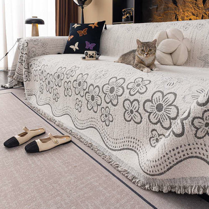 Coperta da divano con nappa jacquard floreale - Grigio - 180cm x 340cm - image 2