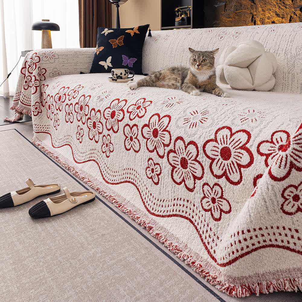 Coperta da divano con nappa jacquard floreale - Rosso - 180cm x 340cm - image 3