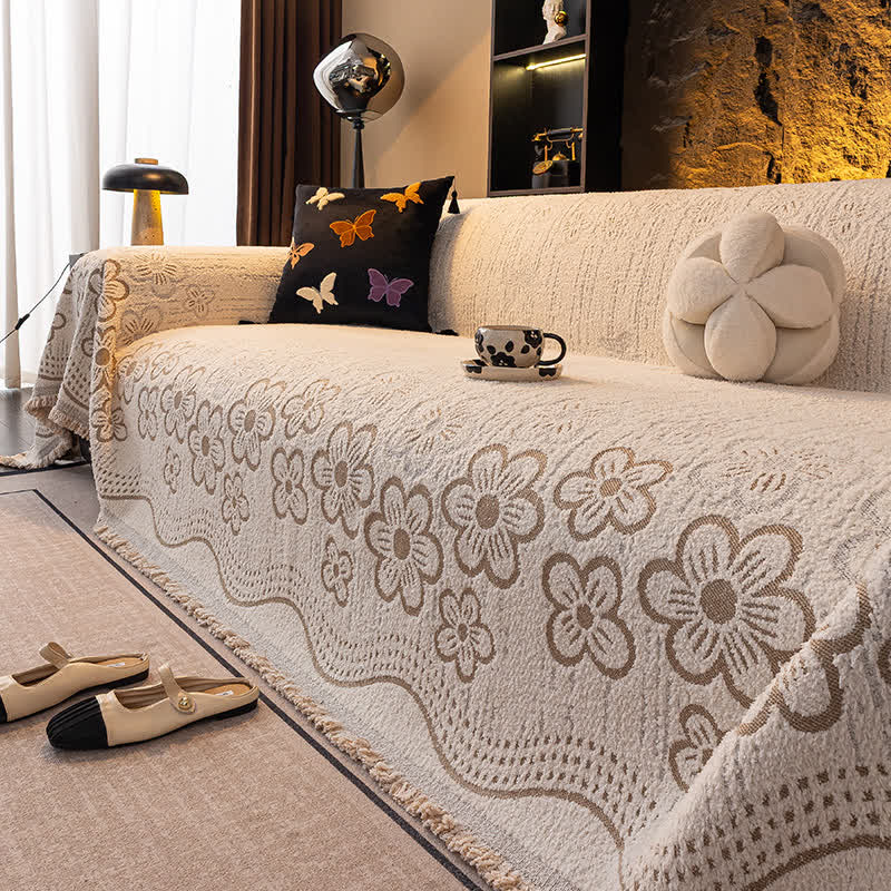 Coperta da divano con nappa jacquard floreale - image 1