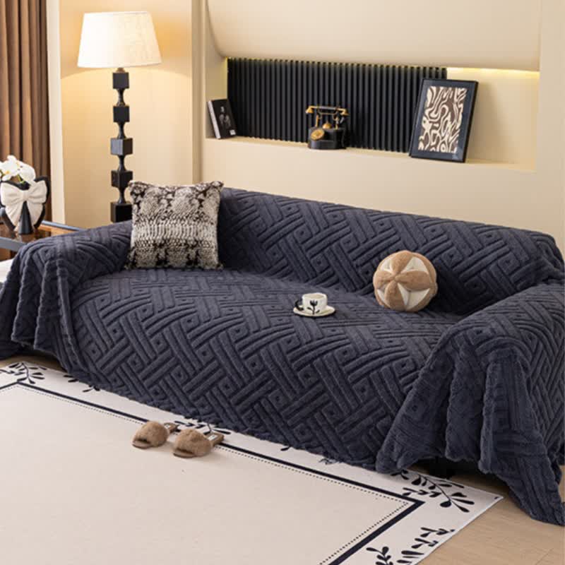 Coperta da divano con trama geometrica a righe - Nero - 180cm x 340cm - image 1