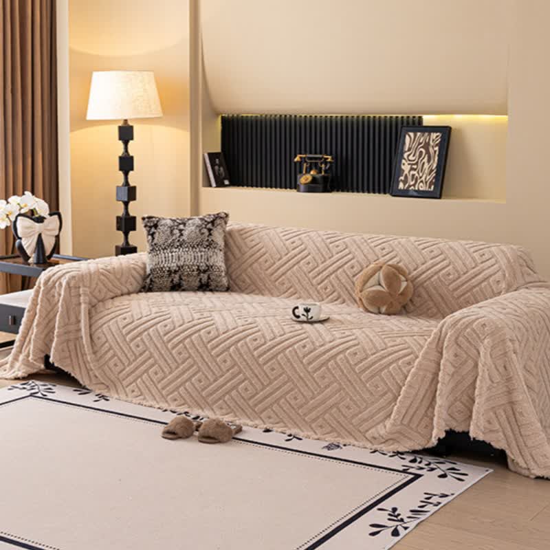 Coperta da divano con trama geometrica a righe - Cammello - 180cm x 340cm - image 2