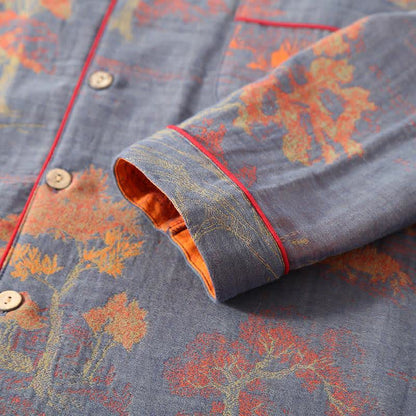 Completo da notte in cotone jacquard con motivo albero retrò - image 6