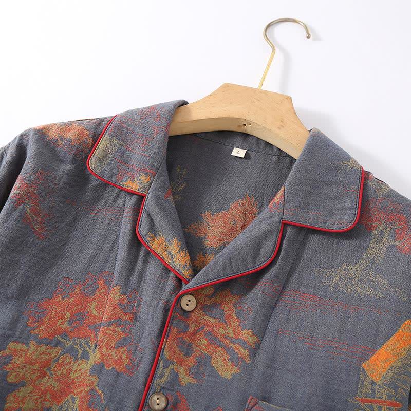 Completo da notte in cotone jacquard con motivo albero retrò - image 4