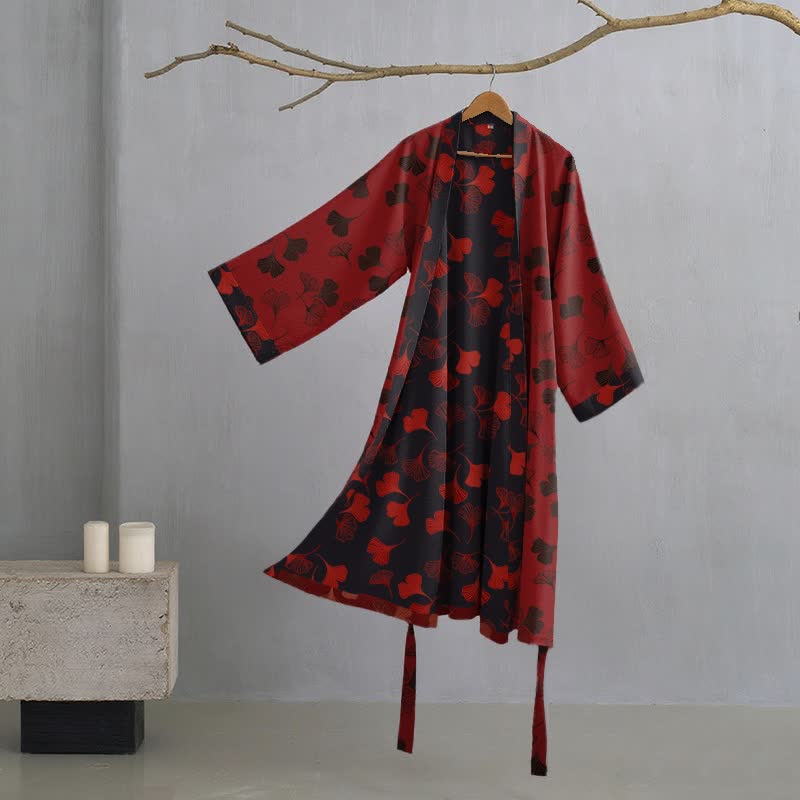 Kimono in garza di cotone Ginkgo Biloba - Rosso e nero - 2XL - image 39