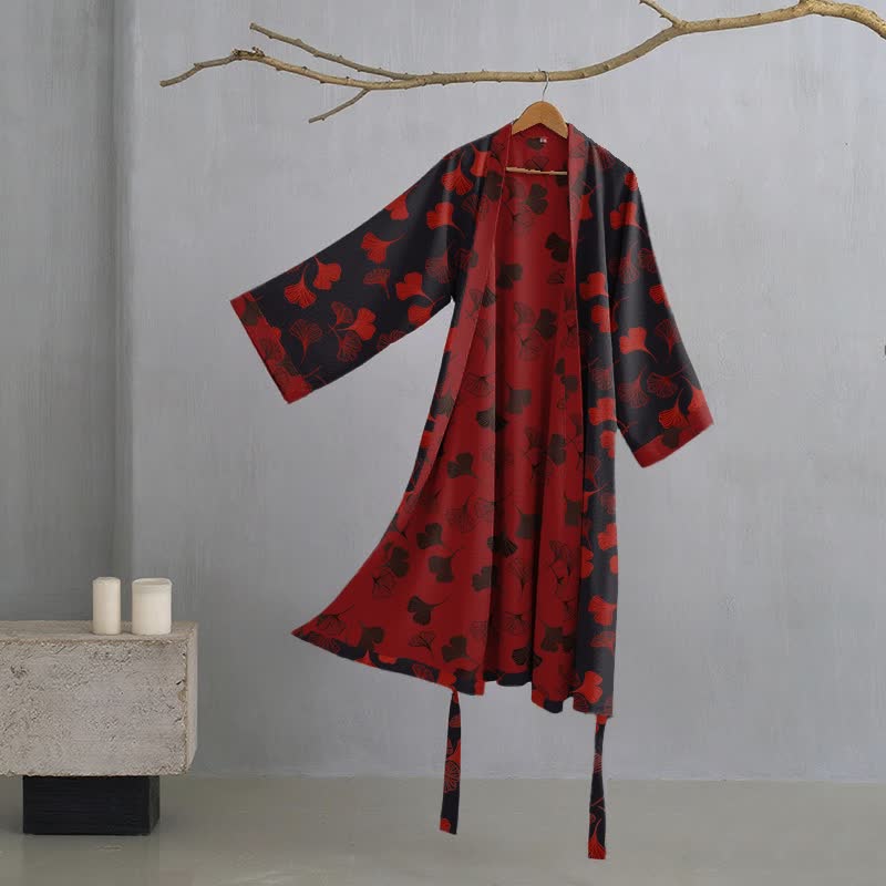 Kimono in garza di cotone Ginkgo Biloba - Nero e rosso - 2XL - image 47