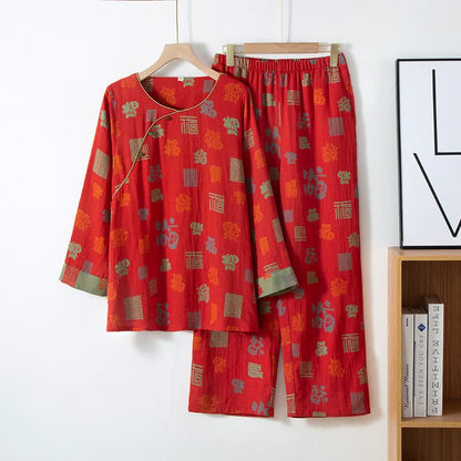 Completo da notte in garza di cotone orientale di buon auspicio - 2XL - image 0