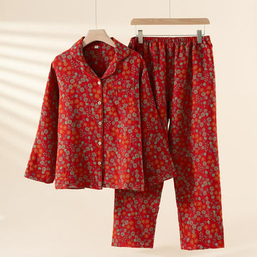 Completo da notte in garza di cotone naturale rosa - Rosso - 2XL - image 0