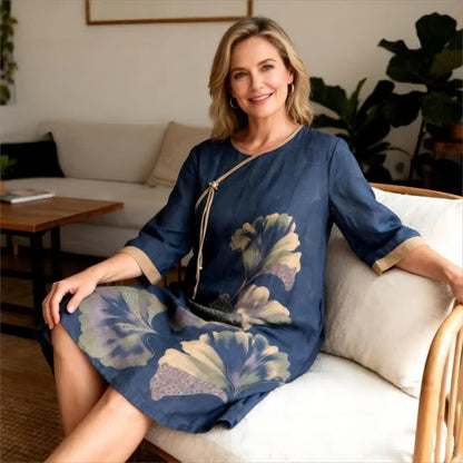 Camicia da notte in garza di cotone ispirata alle foglie di ginkgo - image 2