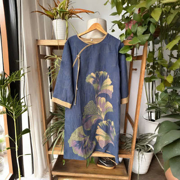 Camicia da notte in garza di cotone ispirata alle foglie di ginkgo - Blu - L - image 0