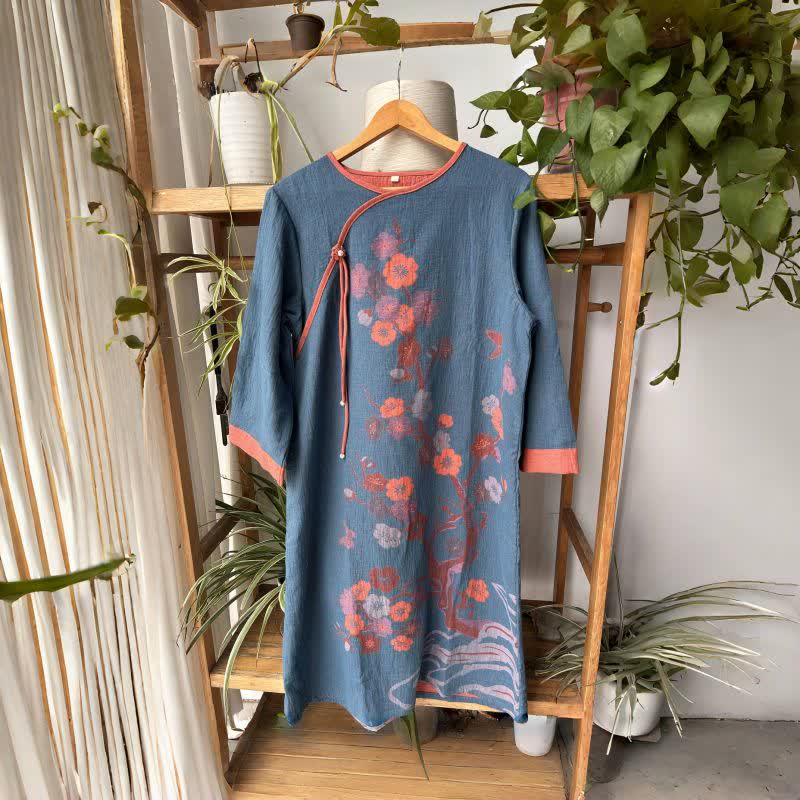 Camicia da notte in garza di cotone ispirata ai fiori di ciliegio - Blu - L - image 3