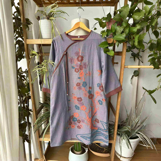 Camicia da notte in garza di cotone ispirata ai fiori di ciliegio - Grigio - L - image 0