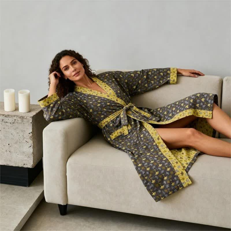 Kimono bicolore in garza di cotone ginkgo - image 20