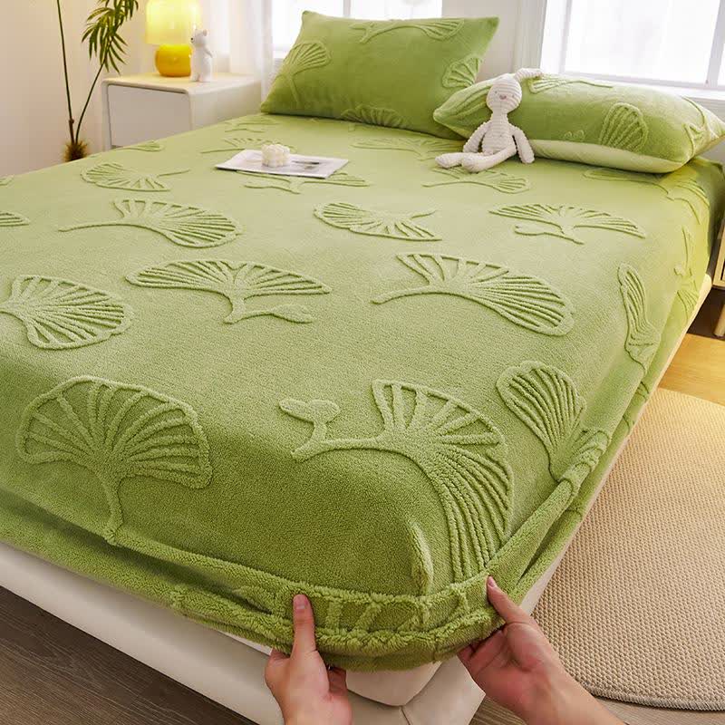 Lenzuolo con angoli caldo in pile di foglie di ginkgo - Verde - Lenzuolo con 2 federe - Matrimoniale Grande - image 1