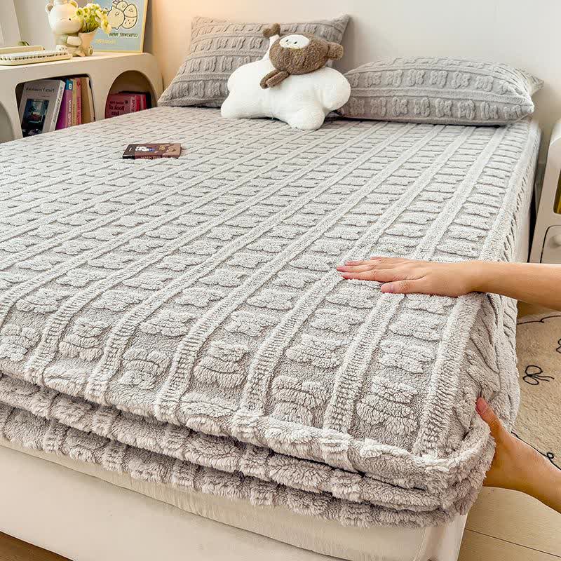 Lenzuolo con angoli caldo in pile a righe - Grigio - 2 federe - 48cm x 74cm - image 13