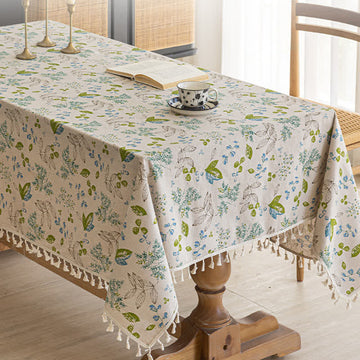 Tovaglia con nappe stampate a foglie fresche - 140cm x 260cm - image 0