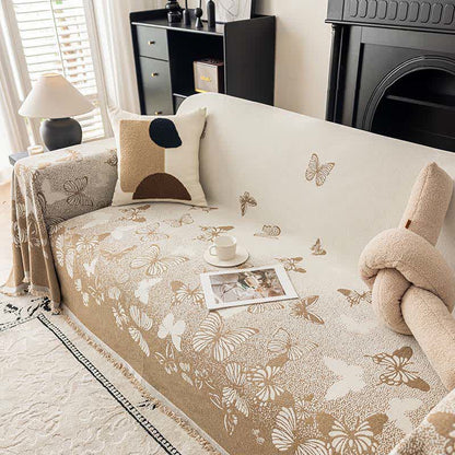 Coperta da divano in ciniglia con motivo a farfalla sognante - Marrone - 180cm x 340cm - image 4