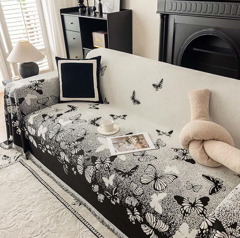 Coperta da divano in ciniglia con motivo a farfalla sognante - Nero - 180cm x 340cm - image 2