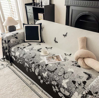 Coperta da divano in ciniglia con motivo a farfalla sognante - Nero - 180cm x 340cm - image 2