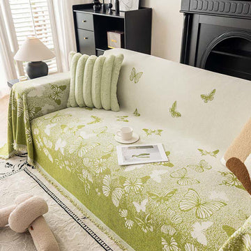 Coperta da divano in ciniglia con motivo a farfalla sognante - Verde - 180cm x 340cm - image 0
