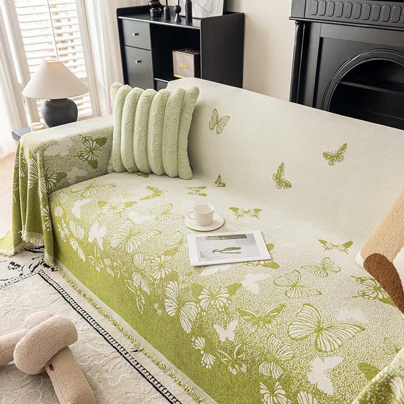 Coperta da divano in ciniglia con motivo a farfalla sognante - Verde - 180cm x 340cm - image 0