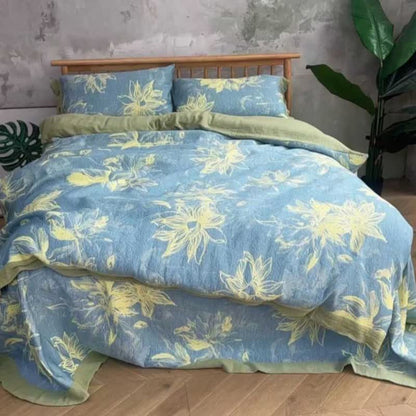Set di biancheria da letto in garza di cotone Dahlia (4 pezzi) - Blu - Matrimoniale Grande - image 15