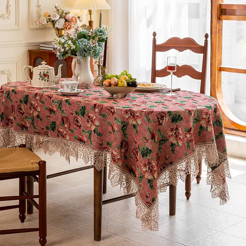 Elegante tovaglia floreale con bordo in pizzo - Rosa - 140cm x 250cm - image 2