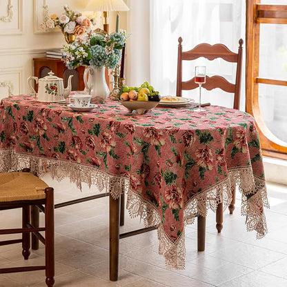 Elegante tovaglia floreale con bordo in pizzo - Rosa - 140cm x 250cm - image 2