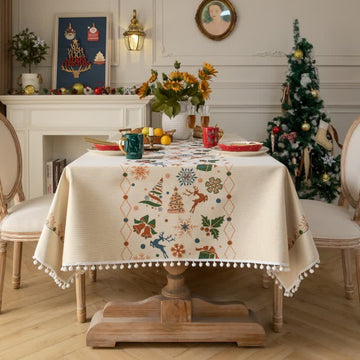 Tovaglia jacquard beige ispirata al Natale - 140cm x 260cm - image 0