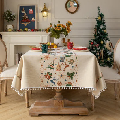 Tovaglia jacquard beige ispirata al Natale - 140cm x 260cm - image 0