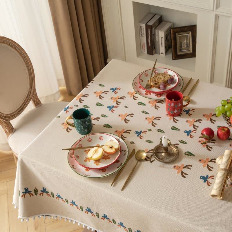 Tovaglia beige jacquard con renne natalizie - image 3