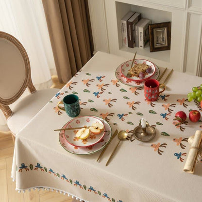 Tovaglia beige jacquard con renne natalizie - image 3