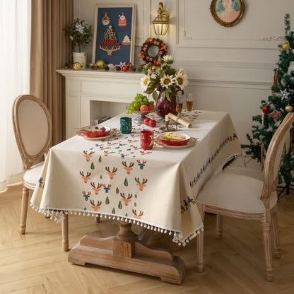 Tovaglia beige jacquard con renne natalizie - image 1