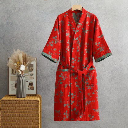 Vestaglia Yukata in garza di cotone con foglie di ramo - XL - image 0
