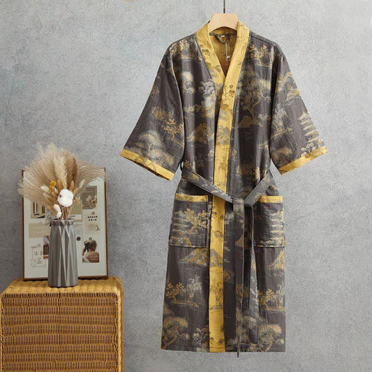 Abito Yukata in garza di cotone con motivo paesaggistico - XL - image 0