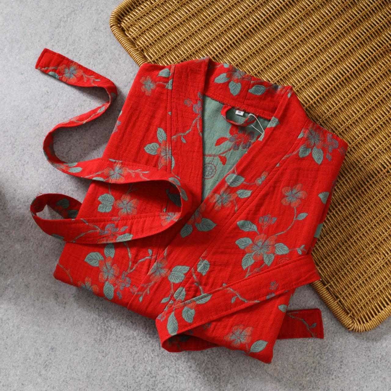 Vestaglia Yukata in garza di cotone con foglie di ramo - image 1