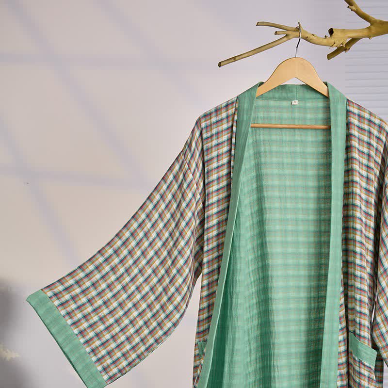Abito Yukata kimono in garza di cotone scozzese - image 1