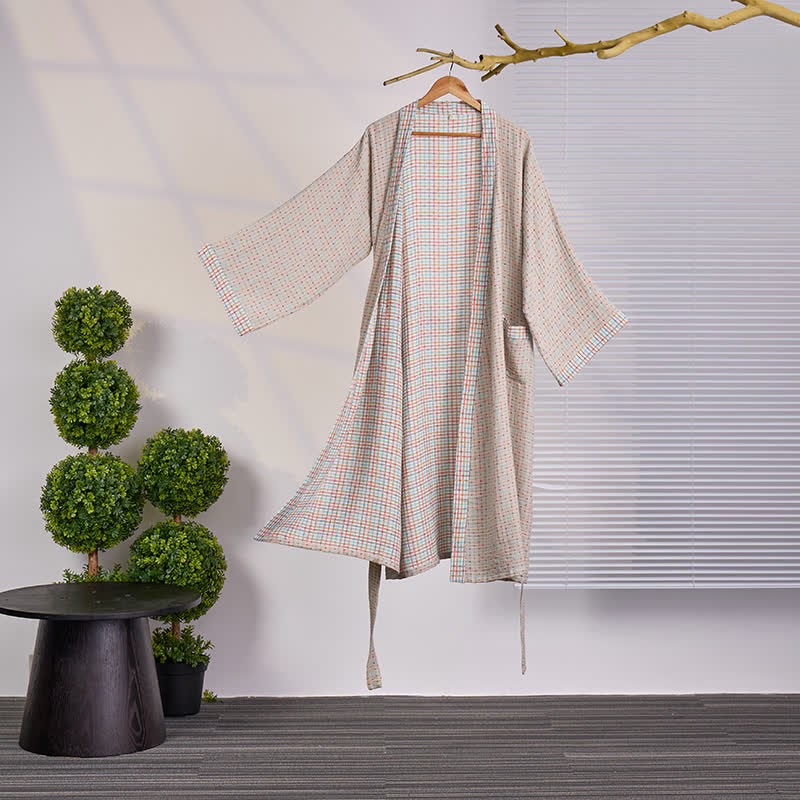 Kimono in garza di cotone a quadretti colorati - 2XL - image 0