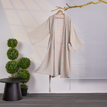 Kimono in garza di cotone a quadretti colorati - 2XL - image 0