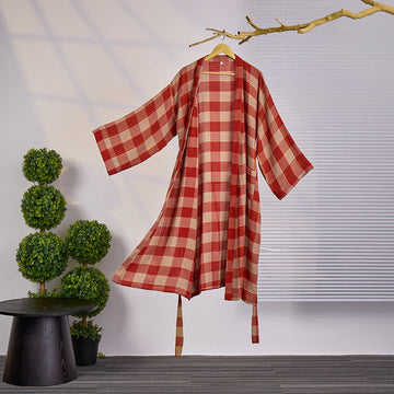 Kimono classico in garza di cotone a quadri - Rosso - 2XL - image 0