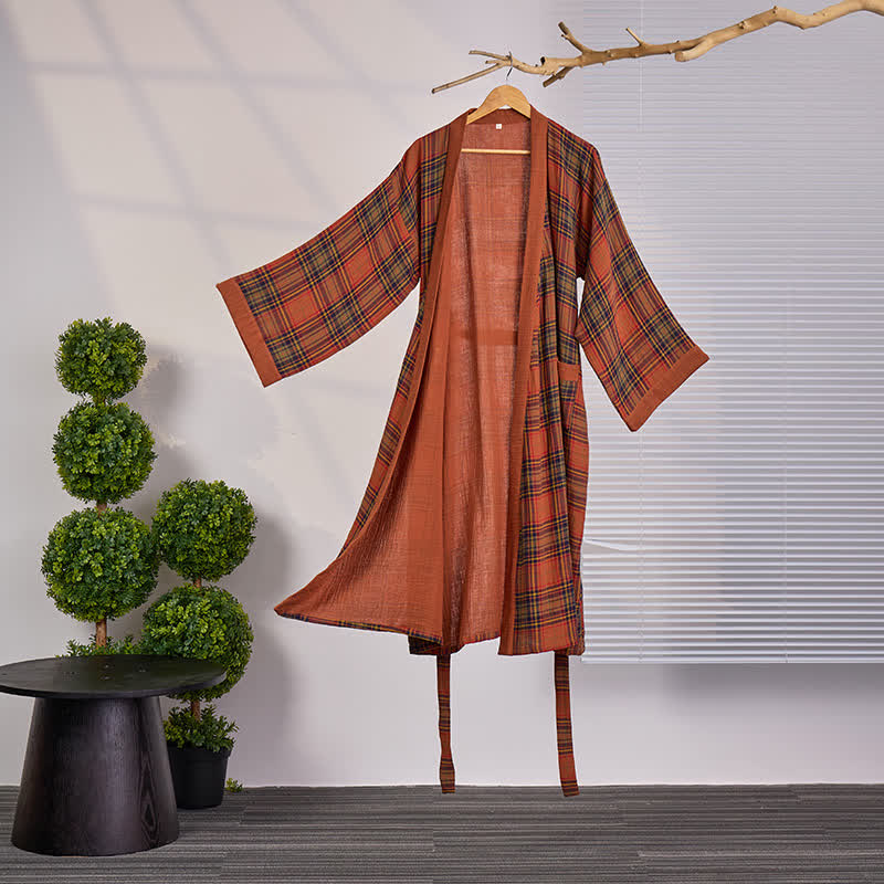 Kimono vintage in garza di cotone a quadri - 2XL - image 0