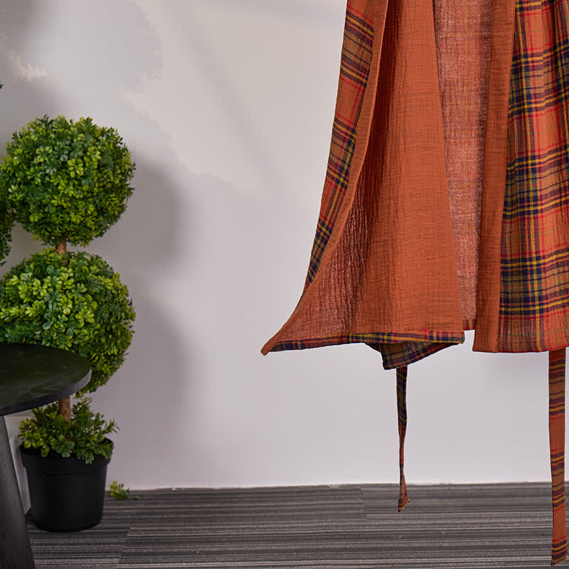 Kimono vintage in garza di cotone a quadri - image 4