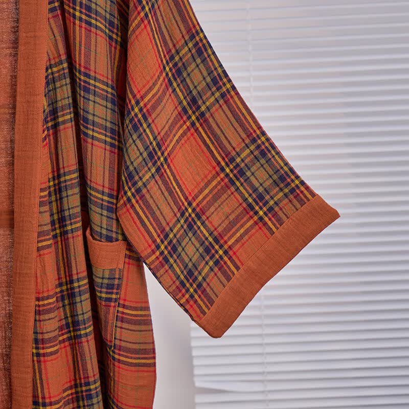 Kimono vintage in garza di cotone a quadri - image 2