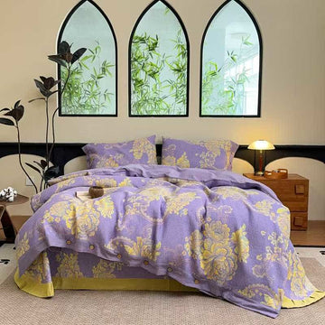 Lussuoso set di biancheria da letto in garza di cotone con motivo peonia (4 pezzi) - Matrimoniale Grande - image 0
