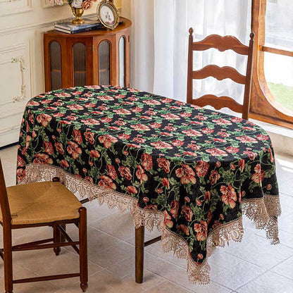 Elegante tovaglia floreale con bordo in pizzo - Nero - 140cm x 250cm - image 1