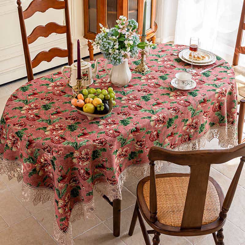 Elegante tovaglia floreale con bordo in pizzo - image 4