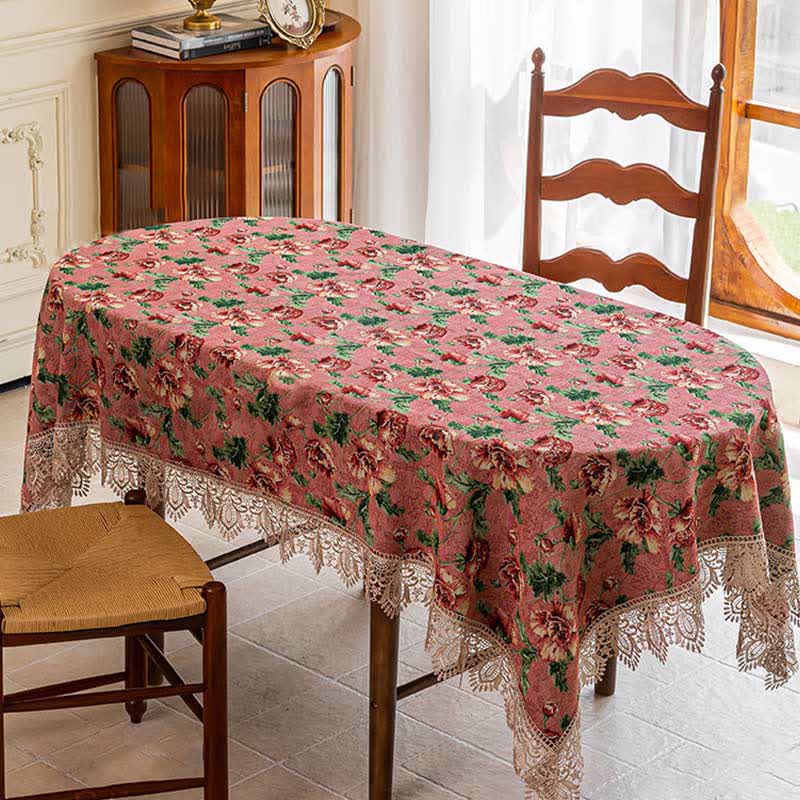 Elegante tovaglia floreale con bordo in pizzo - image 5