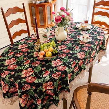 Elegante tovaglia floreale con bordo in pizzo - image 0