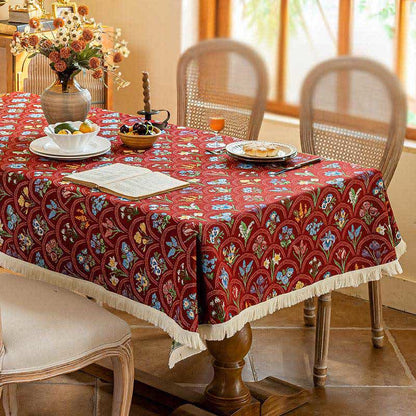 Tovaglia con nappa e bouquet in fiore vintage - Rosso - 140cm x 260cm - image 3